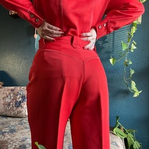 Red 70s Lee western vintage two piece leisure pant suit set rare size